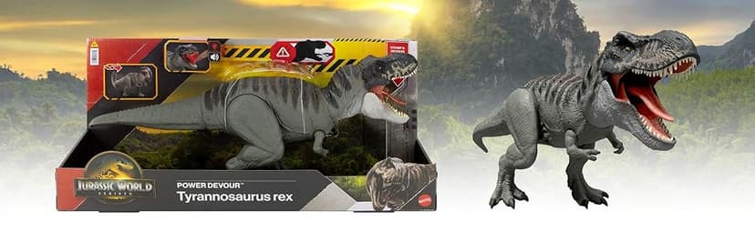 Mattel Jurassic World Rebirth Power Devour Tyrannosaurus Rex Dinosaur Figure with Tongue Activated Constant Chomp, Lights & Sounds, Digital Play