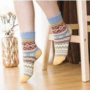 YZKKE 5Pack Womens Vintage Winter Soft Warm Thick Cold Knit Wool Crew Socks, Multicolor, free size