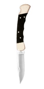 Buck Knives 110 Folding Hunter Knife, 3-3/4" Blade, Lockback Design, Ebony Handle, Brass Bolsters, 420HC Stainless Steel Clip Point Blade, Sheath Included, Hunting Knife Made in the USA, 7.2 oz