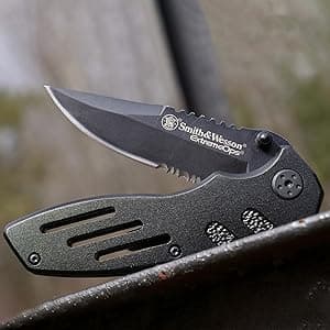 Smith & Wesson Accessories Extreme Ops SWA24S 7.1in S.S. Folding Knife with 3.1in Serrated Clip Point Blade and Aluminum Handle for Outdoor