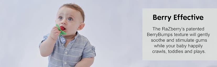 RaZbaby RaZberry Silicone Teether Pacifier – Teething Relief for Infants, Food-Grade, BPA-Free, Hands-Free Design, Natural Berrybumps Fruit Texture for Sensory Development, Freezable – Red