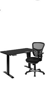 Flash Furniture Whitney Mid-Back Swivel LeatherSoft Desk Chair with Wheels, Padded Seat and Armrests, Adjustable Height Padded Office Chair, Black