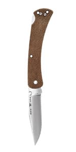 Buck Knives 110 Folding Hunter Knife, 3-3/4" Blade, Lockback Design, Ebony Handle, Brass Bolsters, 420HC Stainless Steel Clip Point Blade, Sheath Included, Hunting Knife Made in the USA, 7.2 oz