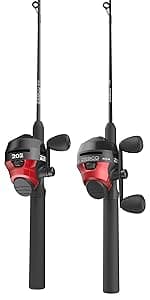 Zebco 202 & 404 Spincast Reels and Fishing Rod Combos (2-Pack), 5-Foot 6-Inch 2-Piece Fishing Pole, Size 30 and 40 Reels, Right-Hand Retrieve, Pre-Spooled with 10 lb and 15 lb Cajun Line, Black/Red