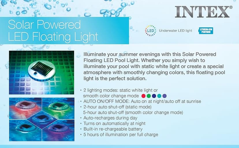 Intex 28690E Solar Powered LED Floating Light with Auto On and Auto Off, Color Changing and Static White Mode Swimming Pool Party Lights