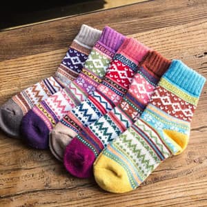 YZKKE 5Pack Womens Vintage Winter Soft Warm Thick Cold Knit Wool Crew Socks, Multicolor, free size