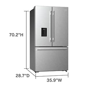 DE210FDBMDSS Refrigerator Built in with French Doors Adjustable Glass Shelves Dual Drawer Bottom Freezer with Ice Maker, LED Interior Light and Stainless Steel Exterior, 36-Inch, Metallic