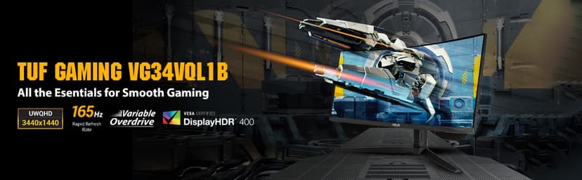 ASUS VG34VQL1B TUF 34 Inch Curved Gaming Monitor - WQHD (3440x1440), 165Hz, 1ms, Extreme Low Motion Blur, FreeSync Premium, Eye Care, Height Adjustable, DisplayHDR 400, DisplayPort, HDMI, USB