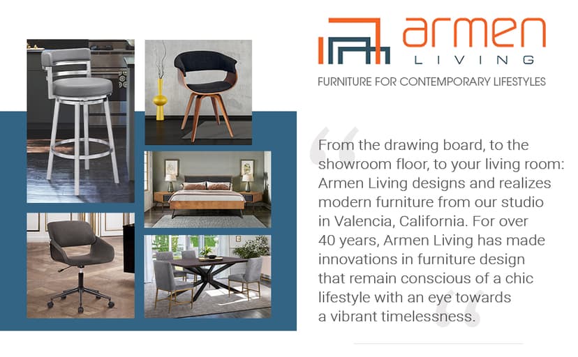 Armen Living Daphne Office Chair in Black Faux Leather and Chrome Finish, 33" x 21" x 20"