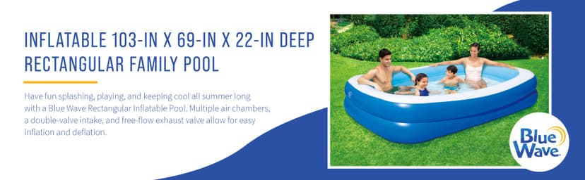 Inflatable 103-in x 69-in x 22-in Deep Rectangular Family Pool with Cover