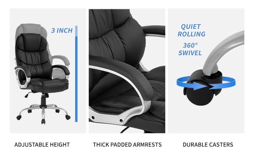 FDW Office Chair Computer High Back Adjustable Ergonomic Desk Chair Executive PU Leather Swivel Task Chair with Armrests Lumbar Support (Black)