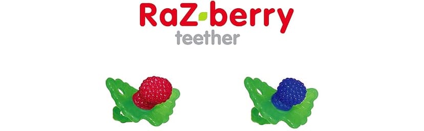 RaZbaby RaZberry Silicone Teether Pacifier – Teething Relief for Infants, Food-Grade, BPA-Free, Hands-Free Design, Natural Berrybumps Fruit Texture for Sensory Development, Freezable – Red