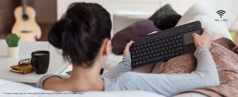 Logitech K400 Plus Wireless Touch TV Keyboard with Easy Media Control and Built-in Touchpad, HTPC Keyboard for PC-Connected TV, Windows, Android, ChromeOS, Laptop, Tablet - Black