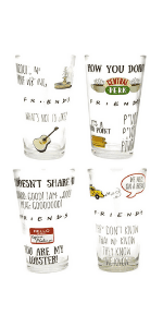 Silver Buffalo Friends Iconic Quotes "You're My Lobster," "How You Doin'" "Pivot," and "We Were On A Break!" 4 Pack Mini Glasses, 1.5 Ounces