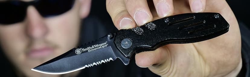 Smith & Wesson Accessories Extreme Ops SWA24S 7.1in S.S. Folding Knife with 3.1in Serrated Clip Point Blade and Aluminum Handle for Outdoor
