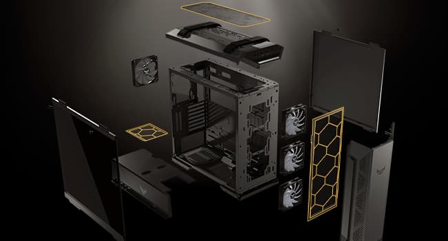 ASUS TUF Gaming GT501 Mid-Tower PC Case for up to EATX Motherboards with USB 3.0 Front Panel, Smoked Tempered Glass, Steel Construction, and Four Case Fans