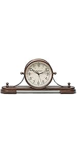 Crosley Vintage Art Deco Analog Alarm Clock, Quiet Ticking, Automatic Dimmable Smart Light, Simple Controls, (Black)
