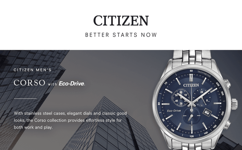 Citizen Men's Classic Corso Eco-Drive Watch, Chronograph, 12/24 Hour Time, Date, Sapphire Crystal