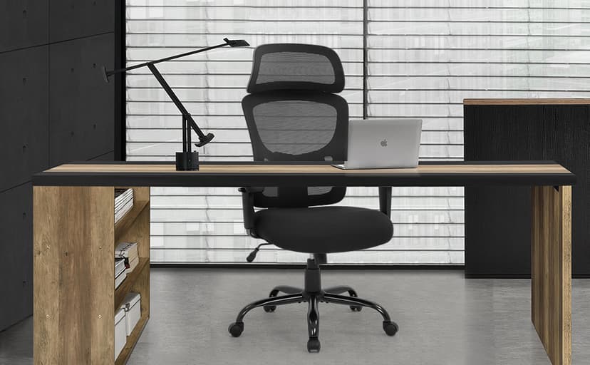 Big and Tall Office Chair Ergonomic Chair 400lbs Wide Seat Executive Desk Chair with Lumbar Support Adjustable Armrest Headrest High Back Mesh Computer Chair Rolling Swivel Task Chair(Black)