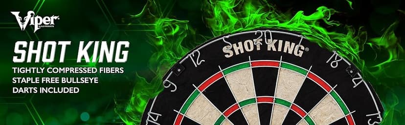 Viper by GLD Products Shot King Regulation Bristle Steel Tip Dartboard Set with Bullseye Metal Radial Spider Wire Compressed Sisal Board with Rotating Number Ring Includes 6 Darts Black