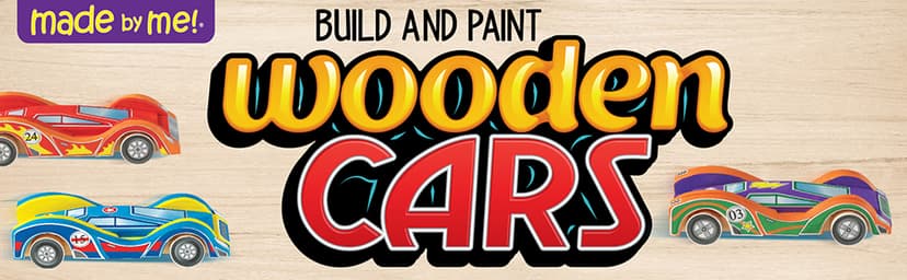 Made By Me Build & Paint Your Own Wooden Cars by Horizon Group USA, DIY Wood Craft Kit, Easy to Assemble & Paint 3 Race Cars, Multicolored