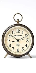 Crosley Vintage Art Deco Analog Alarm Clock, Quiet Ticking, Automatic Dimmable Smart Light, Simple Controls, (Black)