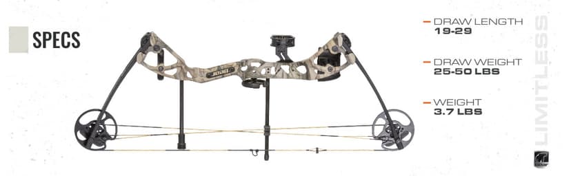 Bear Archery Limitless Dual Cam Compound Bow - Includes Quiver, Sight and Rest, God's Country
