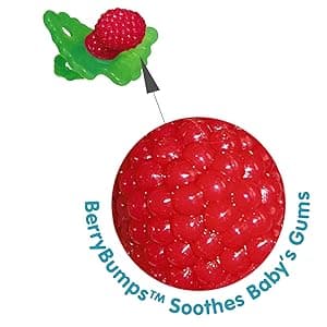 RaZbaby RaZberry Silicone Teether Pacifier – Teething Relief for Infants, Food-Grade, BPA-Free, Hands-Free Design, Natural Berrybumps Fruit Texture for Sensory Development, Freezable – Red