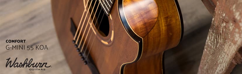 Washburn Comfort G-Mini 55 Koa Travel Size Acoustic Guitar, Natural