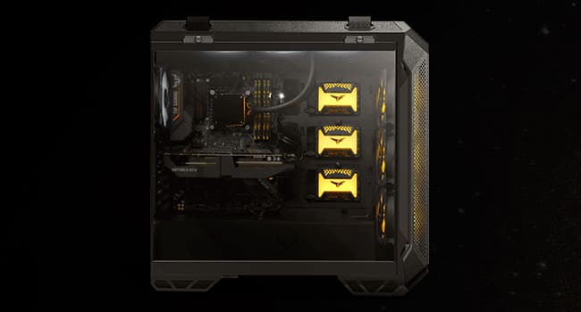 ASUS TUF Gaming GT501 Mid-Tower PC Case for up to EATX Motherboards with USB 3.0 Front Panel, Smoked Tempered Glass, Steel Construction, and Four Case Fans