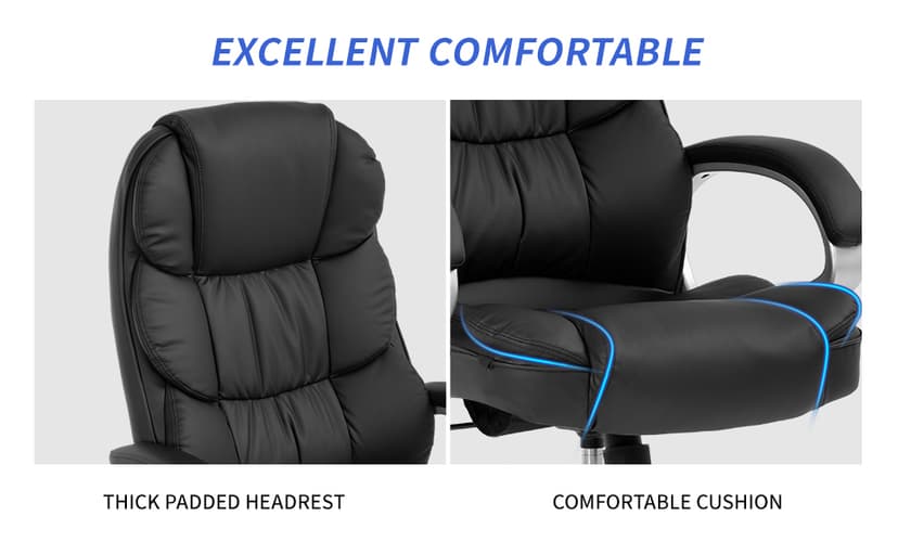 FDW Office Chair Computer High Back Adjustable Ergonomic Desk Chair Executive PU Leather Swivel Task Chair with Armrests Lumbar Support (Black)