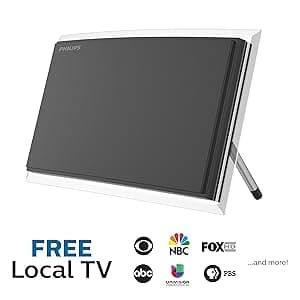 Philips Crystal Amplified Indoor TV Antenna, Extendable Dipole Rabbit Ears, 4K 1080P VHF UHF, Long Range, Amplifier Signal Booster, Digital HDTV Antenna, Smart TV Compatible, SDV3237N/27