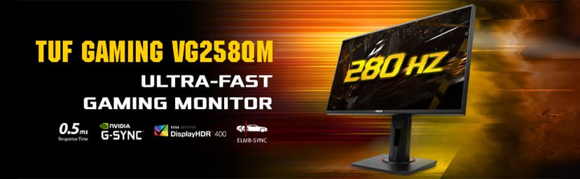 ASUS TUF Gaming VG259QM 24.5” Monitor, 1080P Full HD (1920 x 1080), Fast IPS, 280Hz, G-SYNC Compatible, Extreme Low Motion Blur Sync,1ms, DisplayHDR 400, Eye Care, DisplayPort HDMI Black