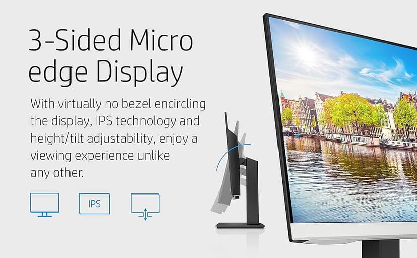 HP 24mh FHD Monitor - Computer Monitor with 23.8-Inch IPS Display (1080p) - Built-in Speakers and VESA Mounting - Height/Tilt Adjustment for Ergonomic Viewing - HDMI and DisplayPort - (1D0J9AA#ABA)