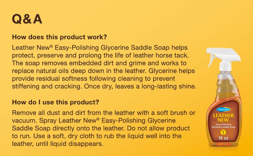 Farnam Leather New Easy-Polishing Glycerine Saddle Soap and Leather Saddle Cleaner, Protects and Preserves Leather, Cleans, Conditions and Polishes, 16 Oz.