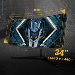 ASUS VG34VQL1B TUF 34 Inch Curved Gaming Monitor - WQHD (3440x1440), 165Hz, 1ms, Extreme Low Motion Blur, FreeSync Premium, Eye Care, Height Adjustable, DisplayHDR 400, DisplayPort, HDMI, USB