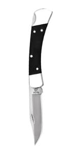 Buck Knives 110 Folding Hunter Knife, 3-3/4" Blade, Lockback Design, Ebony Handle, Brass Bolsters, 420HC Stainless Steel Clip Point Blade, Sheath Included, Hunting Knife Made in the USA, 7.2 oz