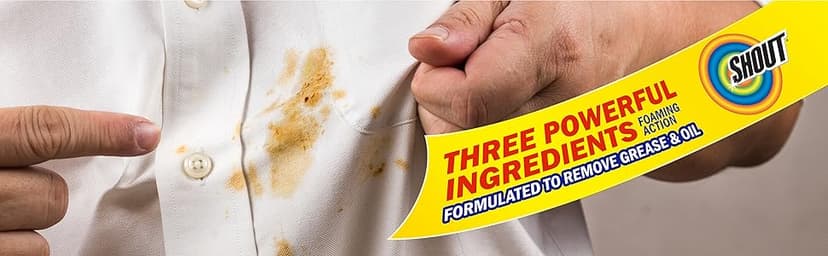 Shout Advanced Grease Busting Foam, Laundry Stain Remover, Oil and Grease Stain Remover for Clothes Laundry; Works on motor oil, bike grease, cooking oil, and more! 18oz Can