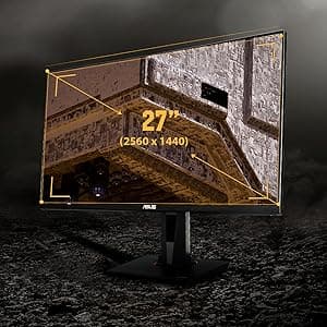 ASUS TUF Gaming 27" 2K HDR Gaming Monitor (VG27AQ) - QHD (2560 x 1440), 165Hz (Supports 144Hz), 1ms, Extreme Low Motion Blur, Speaker, G-SYNC Compatible, VESA Mountable, DisplayPort, HDMI,Black
