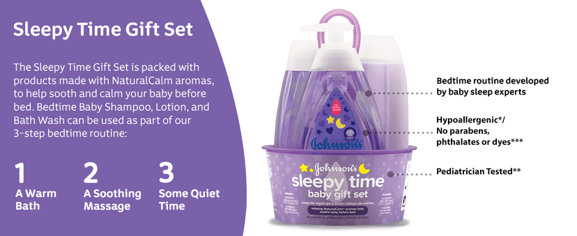 Bedtime Bath, Bedtime Lotion, & Calming Shampoo Gift Set with NaturalCalm Aromas Johnson's Baby Sleepy Time Gift Set, 3 Items B07DGPGR56