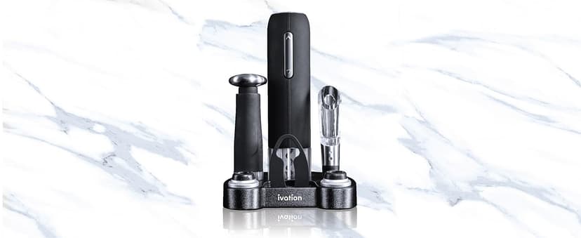 Ivation Wine Gift Set – Includes Electric Opener, Aerator, Vacuum Preserver, 2 Stoppers, Foil Cutter & Charging Base