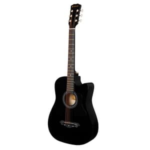 Joymusic 38 inch black beginner acoustic guitar,bundle with a strap with picks holder,digital tuner, set strings, capo,cleaning cloth,6 picks,gig bag.(JG-38C,BK)