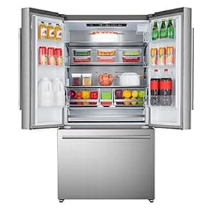 DE210FDBMDSS Refrigerator Built in with French Doors Adjustable Glass Shelves Dual Drawer Bottom Freezer with Ice Maker, LED Interior Light and Stainless Steel Exterior, 36-Inch, Metallic