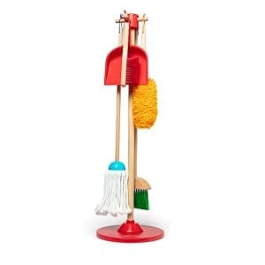 Melissa & Doug Dust Sweep Mop 6-Piece Pretend Play Set, Toddler Toy Cleaning, Pretend Play Home Cleaning, Kids Broom and Mop Set for Ages 3+