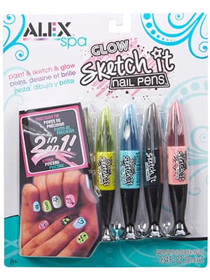 Alex Spa Glow Sketch It Nail Pens Girls Fashion Activity, Nail Designs that Can Glow in the Dark, Create Long Lasting Looks with Beautiful Nail Polish , For Ages 8 and up