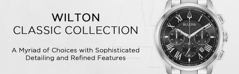 Bulova Men's Classic Wilton 3-Hand Chronograph, Luminous Hands, Roman Numeral Markers Domed Mineral Crystal, 43mm, Stainless Steel/Black Dial