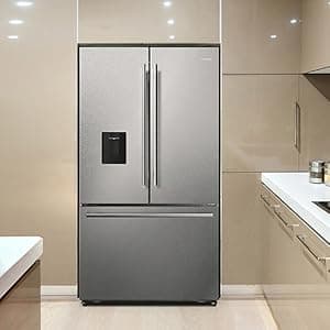 DE210FDBMDSS Refrigerator Built in with French Doors Adjustable Glass Shelves Dual Drawer Bottom Freezer with Ice Maker, LED Interior Light and Stainless Steel Exterior, 36-Inch, Metallic