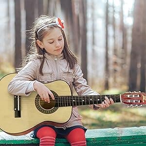 Pyle 30-Inch Beginner Acoustic Guitar Kit, 6-String Classical Style Travel Guitar for Kids & Adults - Includes Shoulder Strap, Strings, Picks, Tuning Pitch Pipe & Storage Gig Bag - Handcrafted Wood