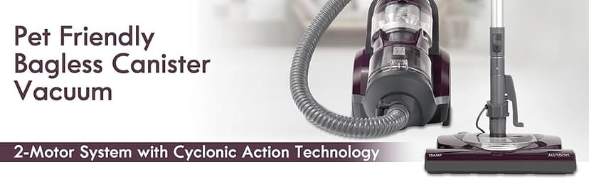 Kenmore Friendly Lightweight Bagless Compact Canister Vacuum with Pet Powermate, HEPA, Extended Telescoping Wand, Retractable Cord and 2 Cleaning Tools, Eggplant