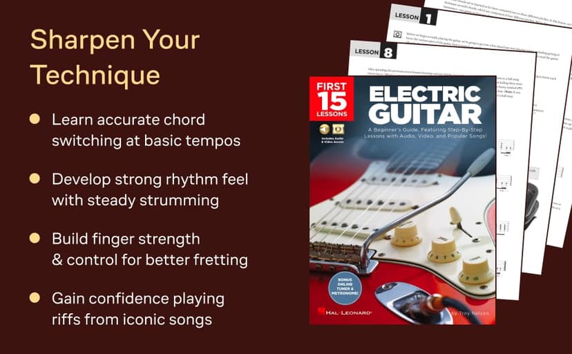 First 15 Lessons – Electric Guitar - Beginner’s Guide with Online Audio and Video – Learn Guitar Fundamentals, Chords, Strumming and Popular Songs